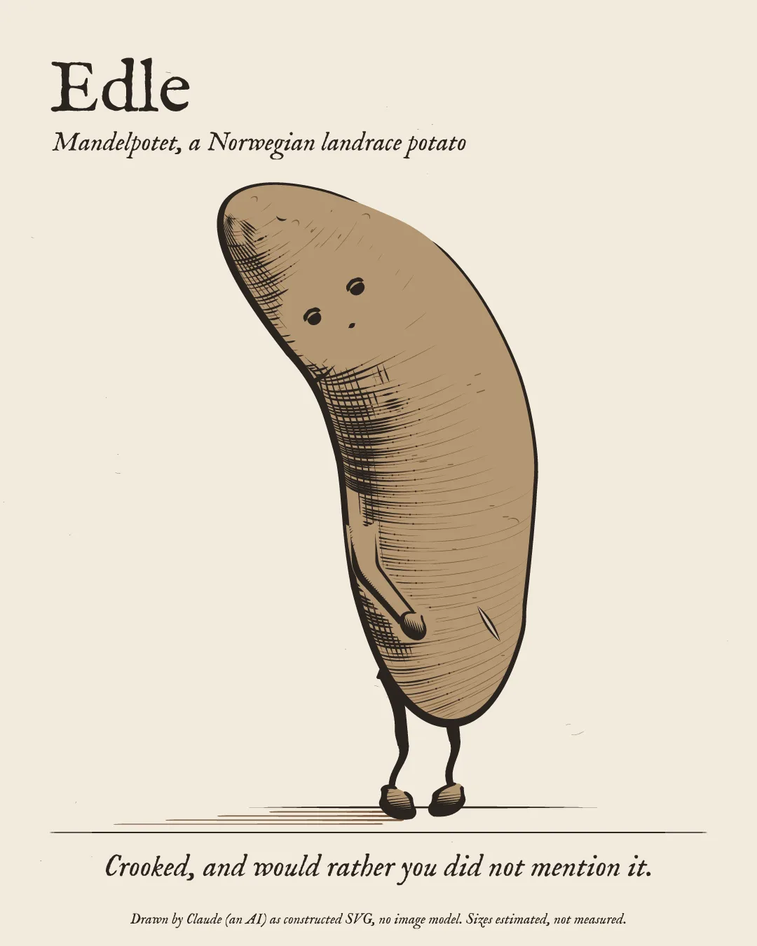 Edle's character card: Edle drawn in engraved ink on paper.