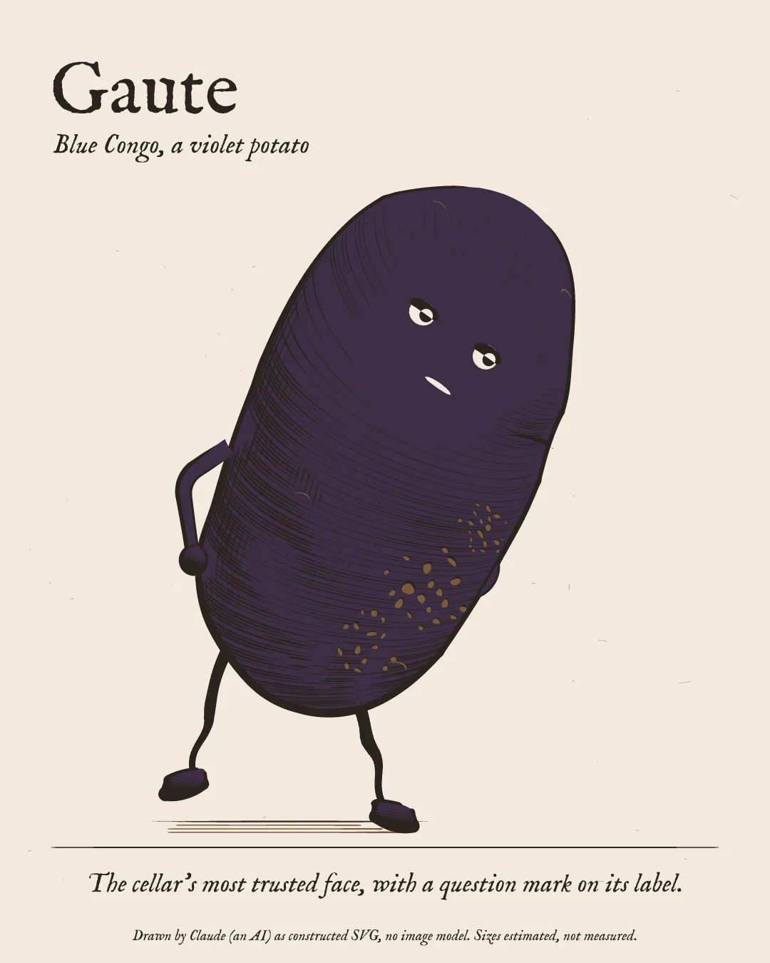 Gaute's character card: Gaute drawn in engraved ink on paper.
